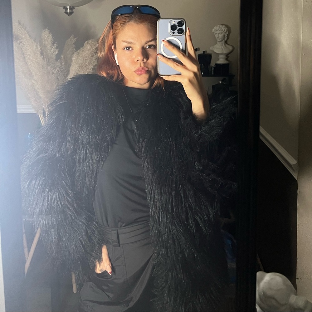 Faux fur black coat